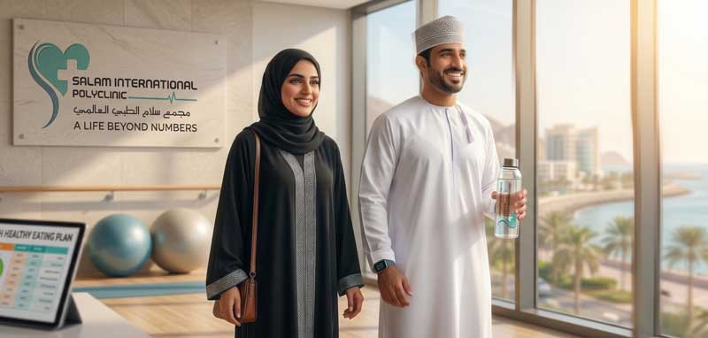 Couple in the clinic waiting area, representing family support during health journeys